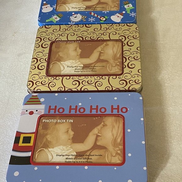 Christmas/Holiday Photo Box Tins, Fits 4x6 Photo (Pre-owned/Good Cond), Set of 3 - Picture 2 of 6